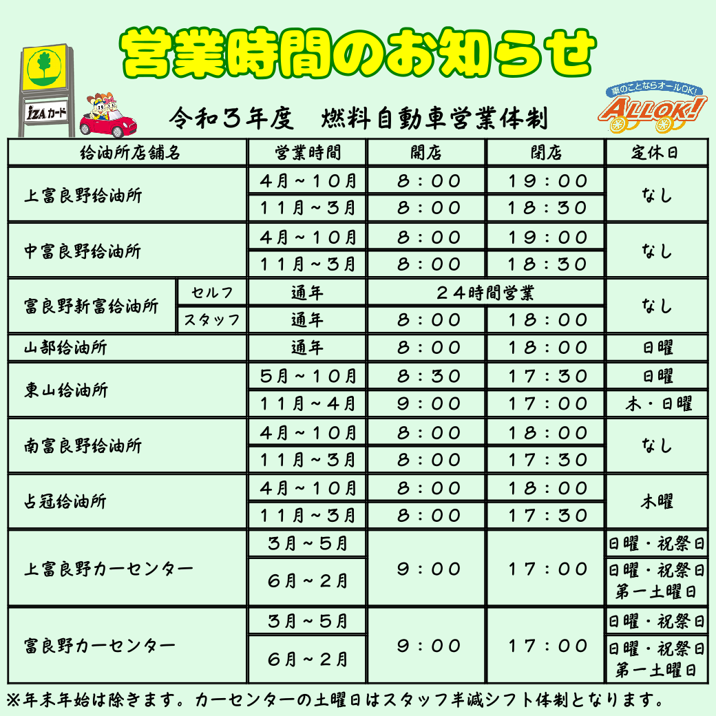 アロック 燃料自動車総合事業 サービスのご案内 ｊａふらの